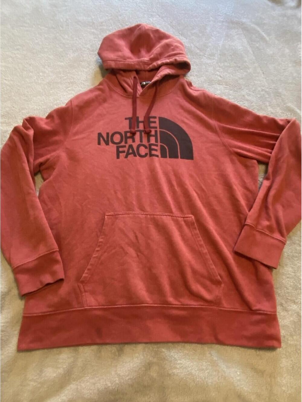 The North Face Half Dome Pullover Hoodie Men XL Brick Red Rust Orange Black Logo